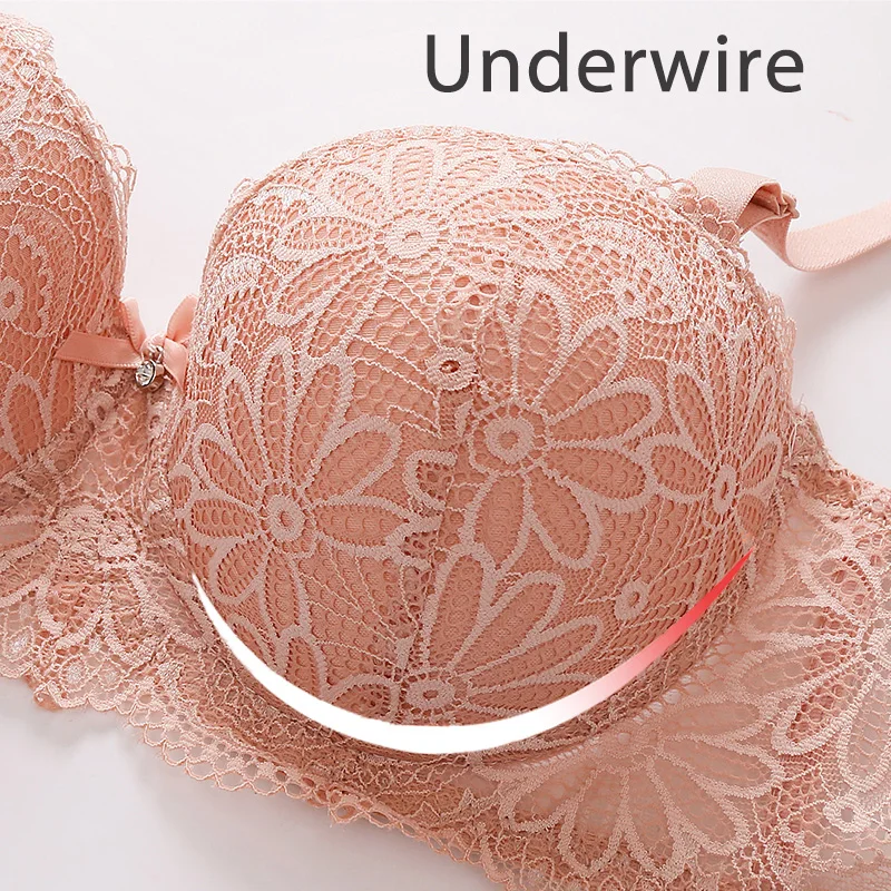 Lace Bra for Women Big Cup 1/2 Sexy Floral Underwire Underwear Ladies Push Up Thin Bra Half Cup 36-42C Black Gather Brassiere 2