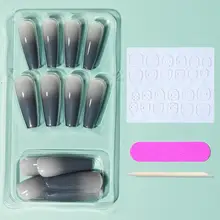 

24 Pcs Gradient False Nails French Long Coffin Fake Nail Fashion Artificial Full Cover Nail Art Tips Press On Nail