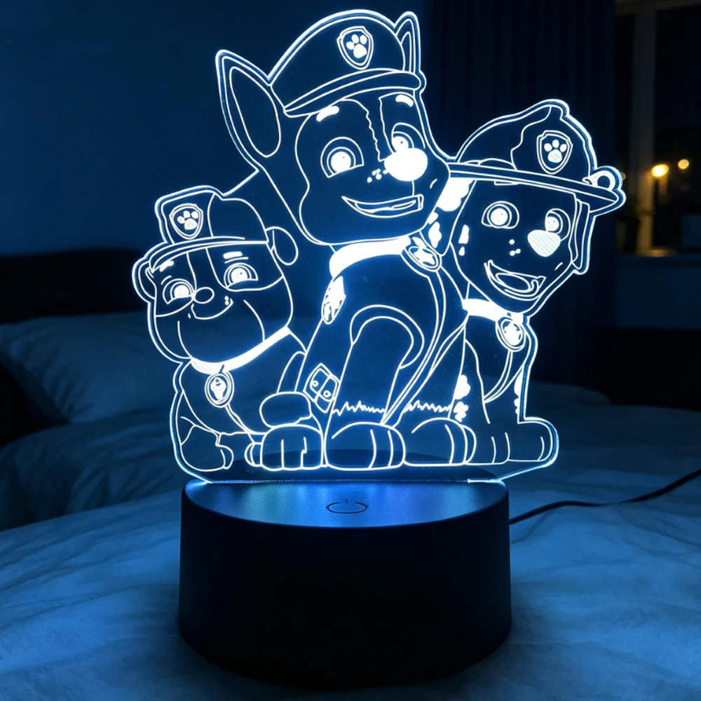 Hunde-Patrouille 3D Nachtlicht mit Touch-Fernbedienung, 7 Farben, Auto-Farbverlauf, LED-Nachtlicht, Heimdekoration, Weihnachtsgeschenk für Kinder