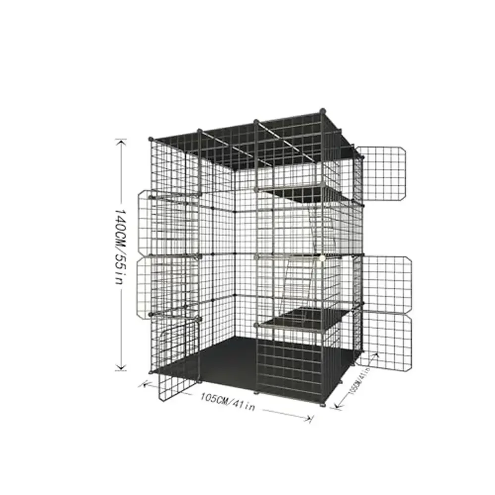 4-Tier Large Cat Cage Enclosure DIY Cat Playpen Catio Metal Wire Kennels 1-4 Cats Kitten Detachable Patio Safe Comfortable