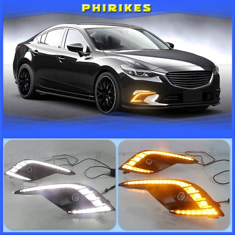 

Дневные ходовые огни для Mazda 6 Atenza 2016 2017 2018, светодиодные дневные ходовые огни, противотуманные фары, ходовые огни s, желтые указатели поворота