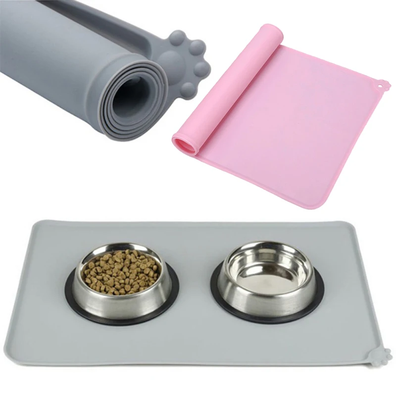 Silicone Dog Mat Non-Stick Pet Fountain Tray Cat Bowl Mat Waterproof Food Pad Pet Feeding Drinking Pads Easy Washing Placemat pet cooling mat pet bed mat