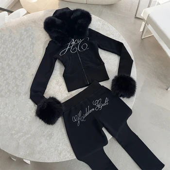 Casual Hoodie Suit Pants Suit Autumn and Winter Slim Fashion Trend Two-piece Zipper Long-sleeve Sweatshirt Low-waist Pants 2000s 1