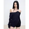 American Chain Sweatshirt for Women Long-sleeved Slim Top Pleated Slanted Collar Irregular Slimming Shoulders Trendy