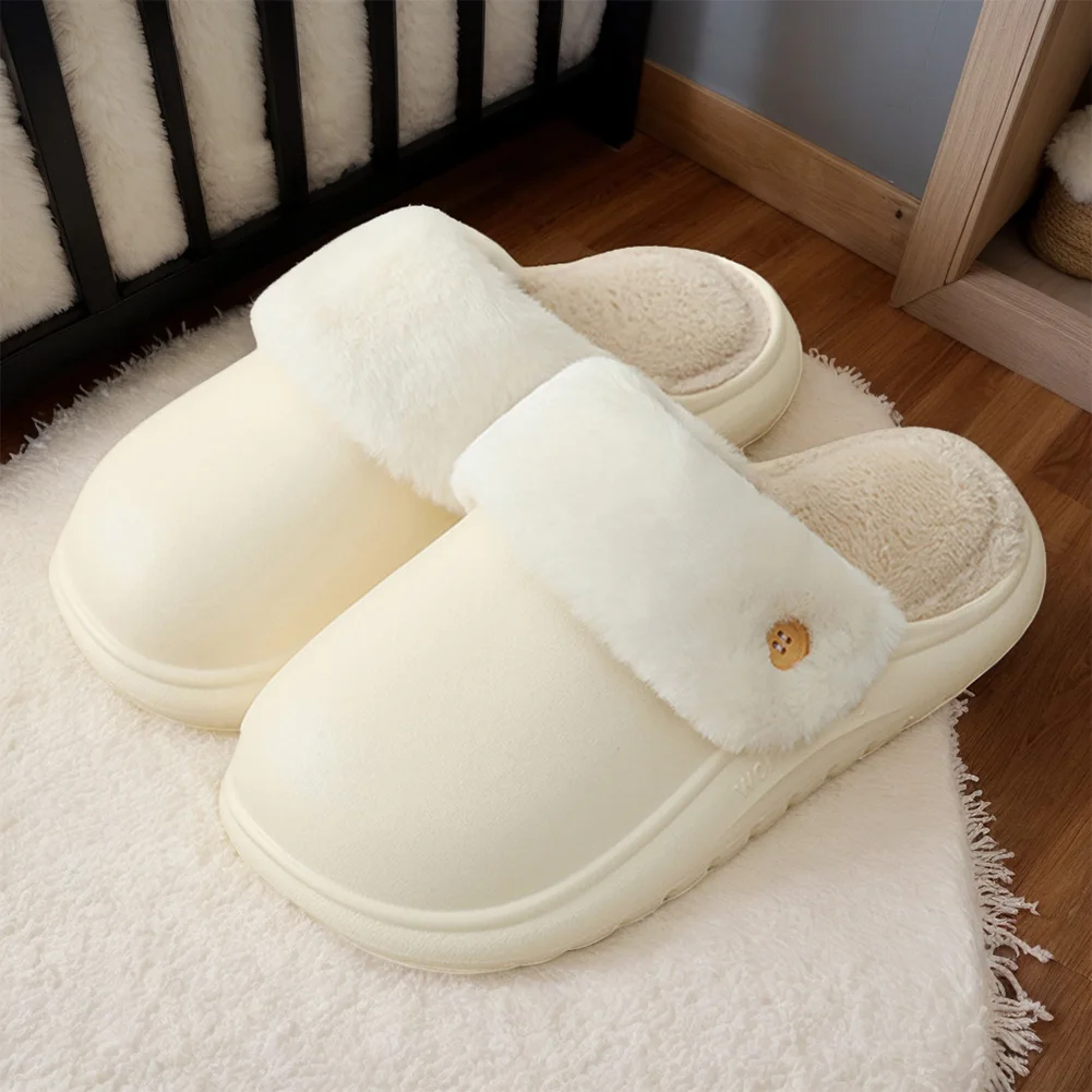 Women's Men's Slippers Fur Lined Warm Winter Slippers Waterproof Cotton Comfy Fuzzy House Shoes for Indoor Outdoor