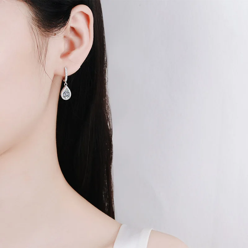 Drop Earrings 1 Carat D Color Moissanite S925 Sterling Silver Women's Engagement Pendant Gift