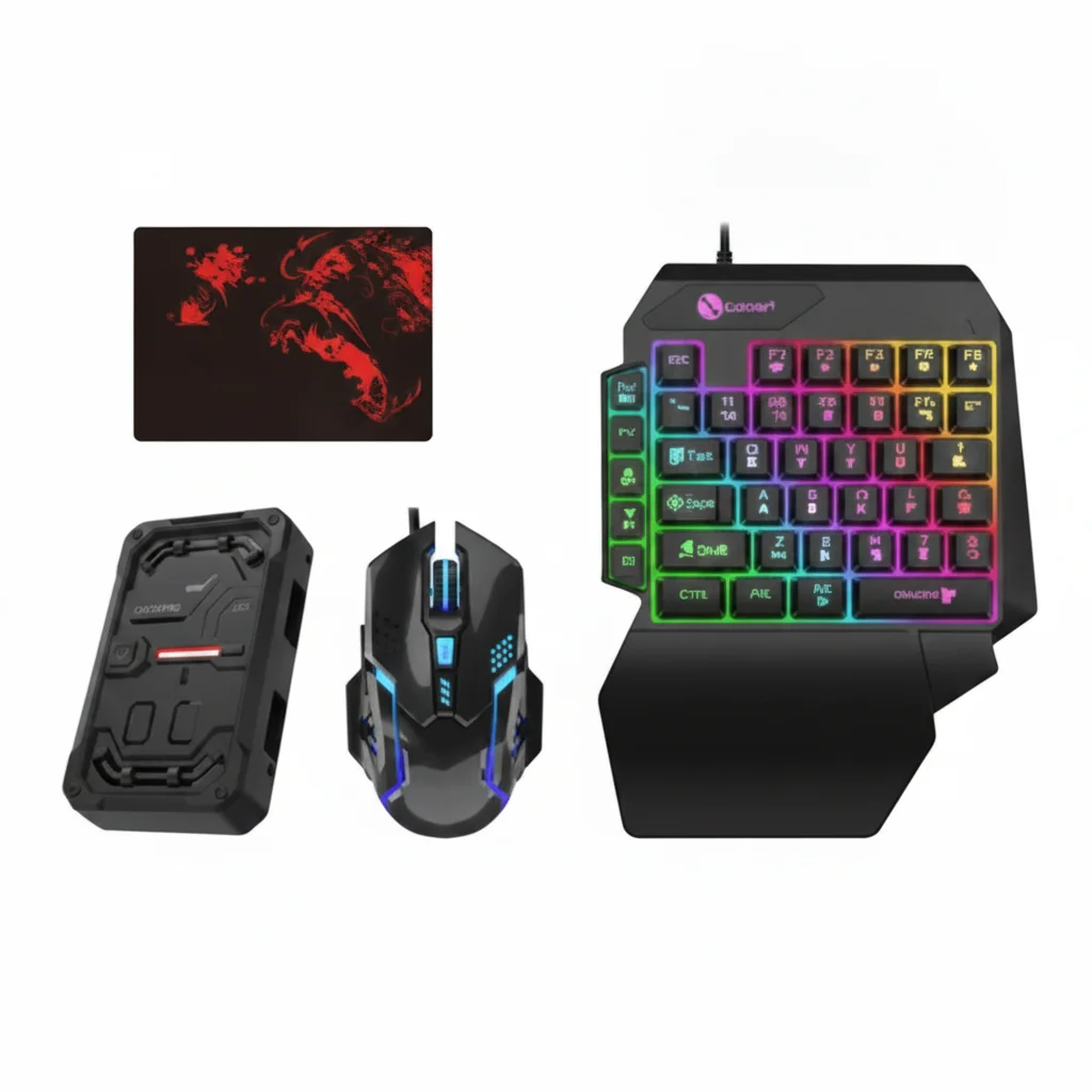 Enhanced Mobile Game Controller Set - One-Handed Keyboard & Mouse Combo