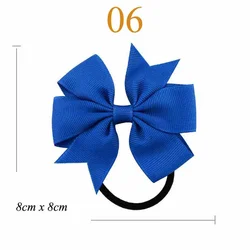 Elastic Hairband with 3 Knot and Floral Ribbon Accents - Handmade Girls' Party Hair Accessory (A06 Royal Blue)