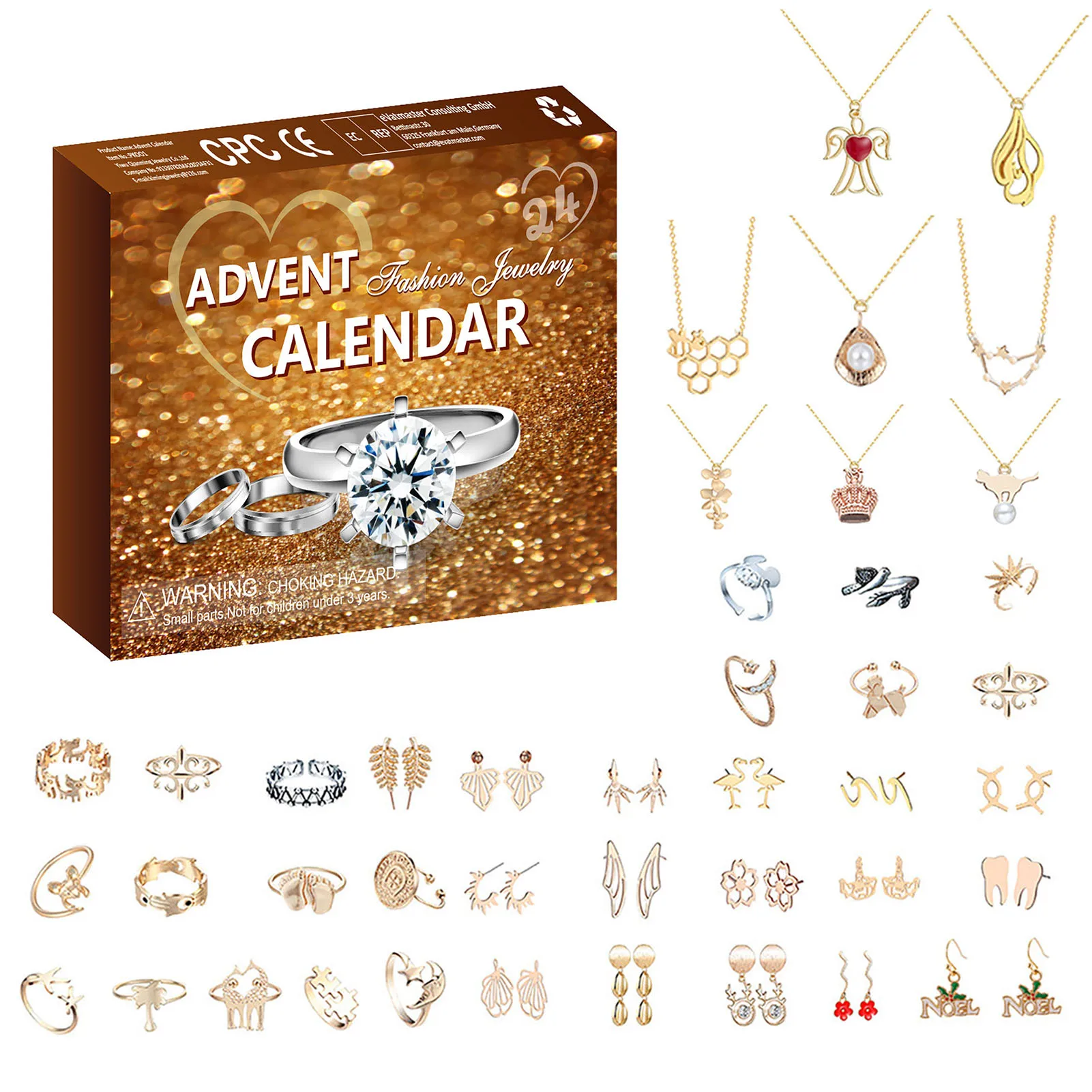 Advent Calendar Christmas Party Finger Rings Earring Necklace 24 Days Countdown Jewelry Kit