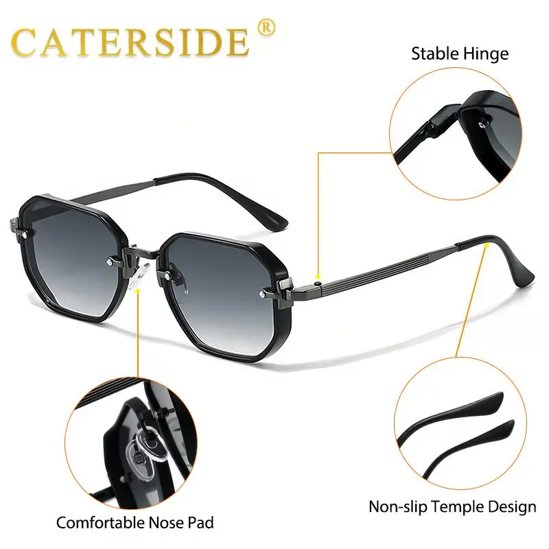 CATERSIDE Retro Mann Optische Sonnenbrille Geometrische Rahmen Rezept Gradienten Objektiv Sonnenbrille Frauen Outdoor Strand Brillen – Detail 5