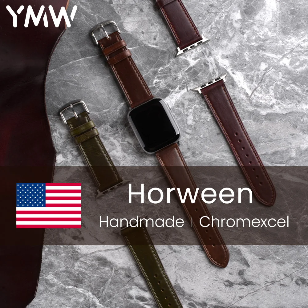 

Ремешок YMW Horween Chromexcel для Apple Watch Band 45 мм 44 мм 41 мм 49 мм, ремешок ручной работы из натуральной кожи для iWatch, ультракар 8 7 6