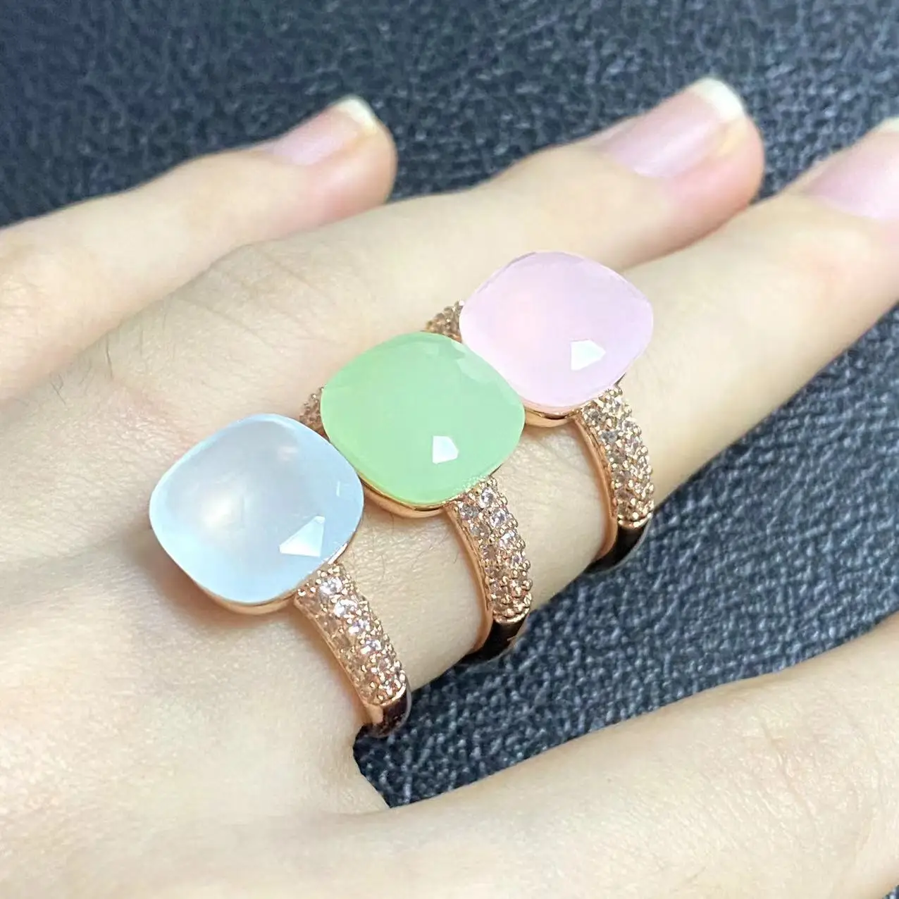 

12.6mm Ring Candy Style Ring Shinning Inlay Zircon Flat Pink Crystal Ring For Women Wedding Party Fashion Jewelry Gift