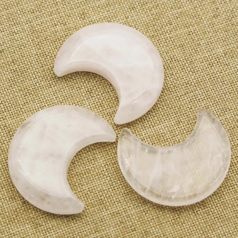 Natural Stone Rose Quartz Powder Crystal Moon Decoration Non Porous Home Office Gifts Fashion Jewelry Accessories Wholesale 8Pcs