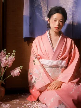 Japan Style Women Traditional Kimono Floral Prints Formal Yukata Robe Travelling Photography Dress Cosplay Costume