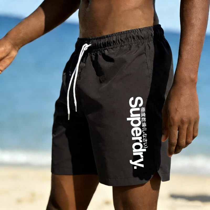 2026 new letter printed men's beach shorts quick drying breathable loose beach vacation, summer men's swimming shorts