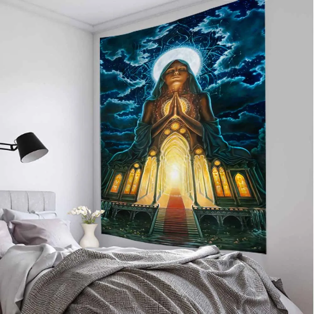 Tapestry decor Meditation art tapestry Buddha statue chakra wall hanging mandala home living room bedroom
