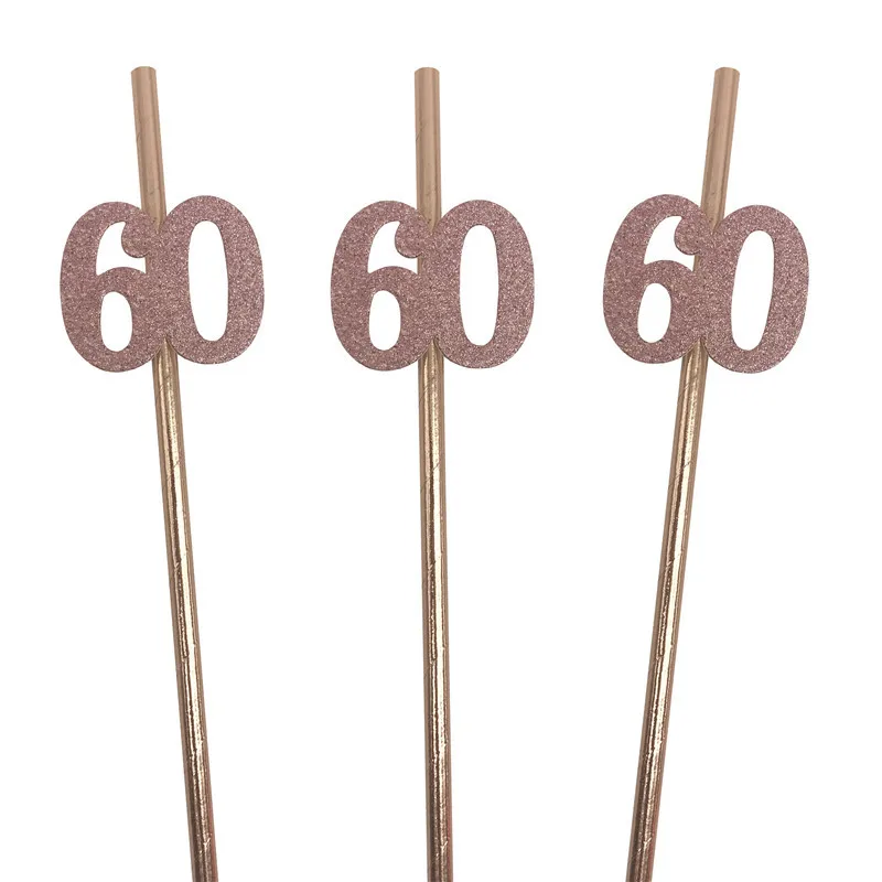 Rose Gold Milestone Celebration Straws - Elegant Birthday & Anniversary Party Decorations