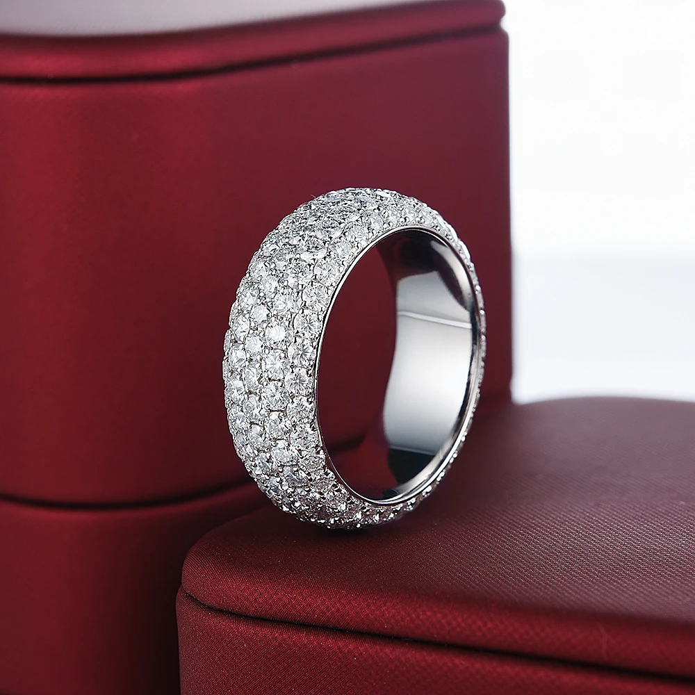 

European and American starry D color moissanite sterling silver and K gold plated five rows of diamond cluster set couple rings