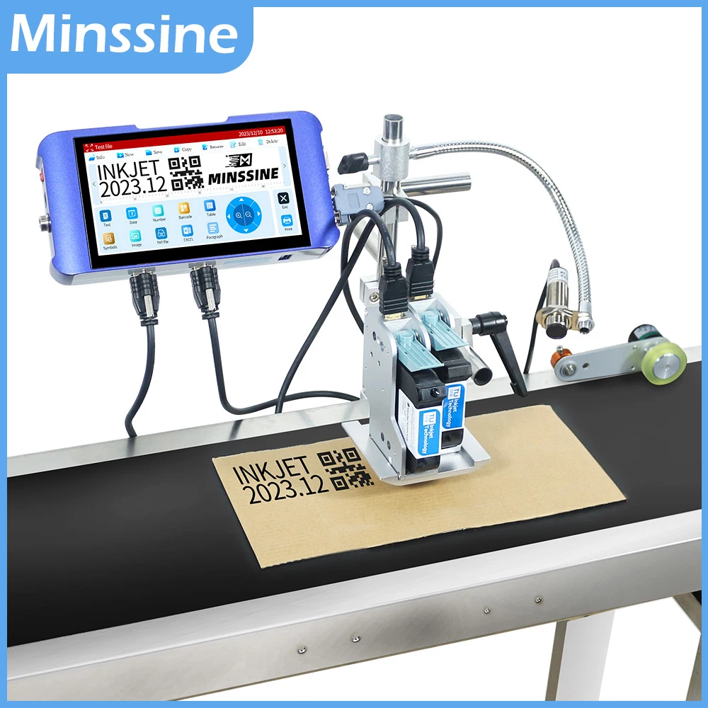 

TIJ Industrial Online Inkjet Printer 25.4mm*1 2 4 Nozzle with 7'' Capacitive Screen for QR Barcode Batch Number Logo Expiry Date