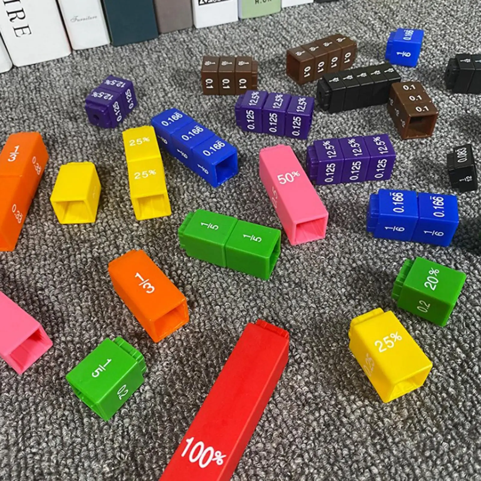 51pcs Rainbow Color Fraction Cubes Math Early Learning Number Teaching
