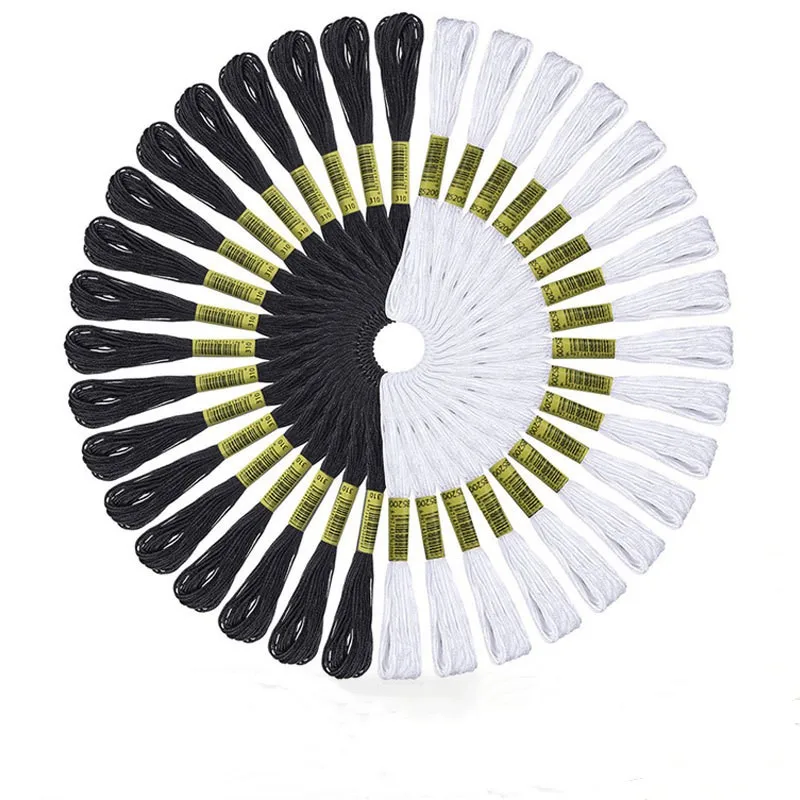 Embroidery Thread Cross Stitch Embroidery Thread for DIY Homemade Craft Sewing Accessories 12 White+12 Black Embroidery Floss
