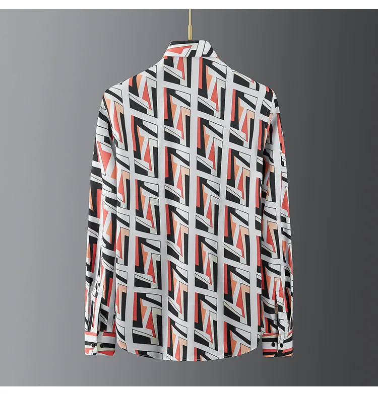 Description Picture 6 of itemLuxury Letter Printed Shirt for Men Fashion Slim Fit Casual Shirts Male Business Dress Shirts Men Clothing Social Party Tuxedo