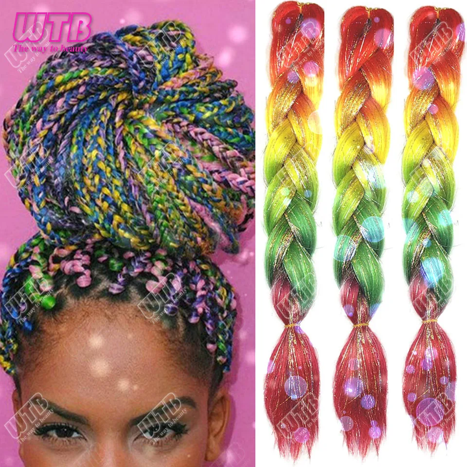 Women's Jumbo Glitter Synthetic Braids Extensions - Long Straight Ombre Hair with Tinsel Highlights for Halloween party use 1