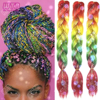 Women's Jumbo Glitter Synthetic Braids Extensions - Long Straight Ombre Hair with Tinsel Highlights for Halloween party use 1