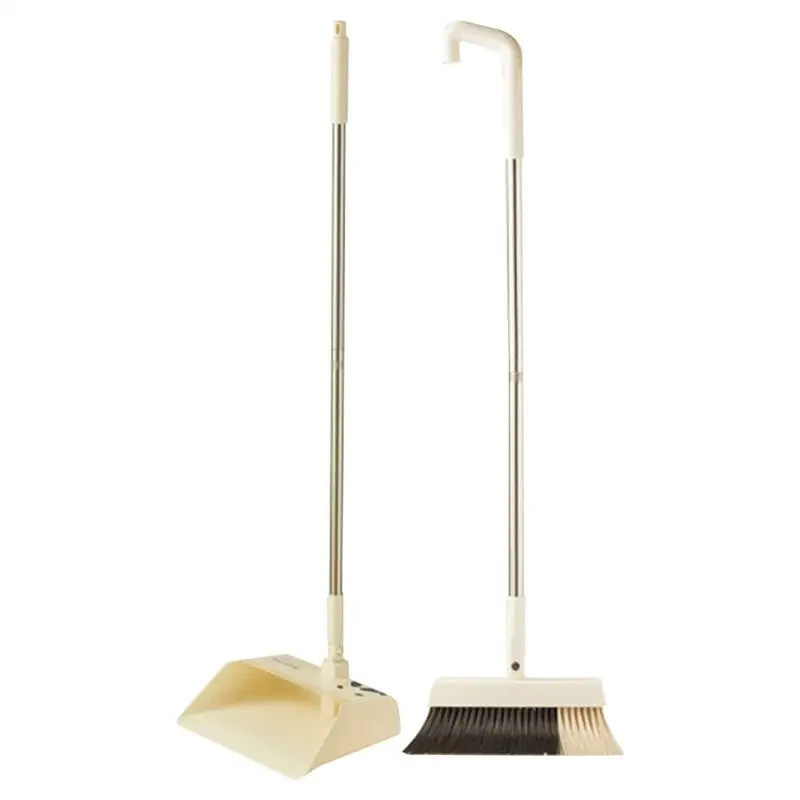 

Standing Dust Pan Long Handle Dust Pan And Brush Set Soft Bristles Broom Dustpan Set For Kitchen Lobby Floor Offices Room And