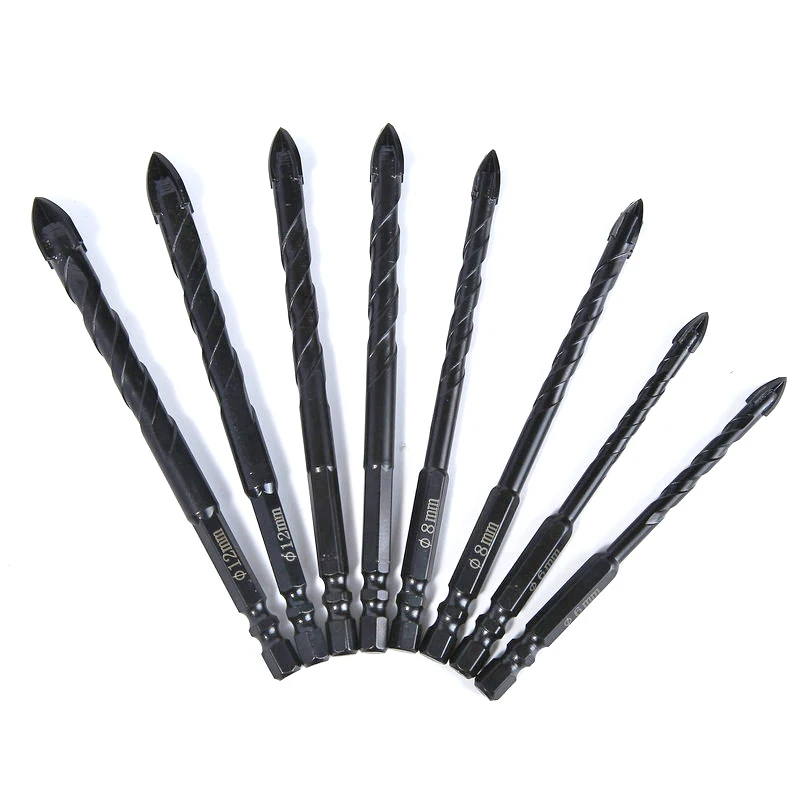 3-12mm 4 Flute Cross Hex Tile Drill Bits Set for Ceramic Tile Glass Concrete Hole Opener Brick Hard Alloy Triangle Bit Tool Kit 8 pcs cross hex tile drill bits hard alloy triangle porcelain stone drill bit hole opener for glass ceramic concrete hole opener