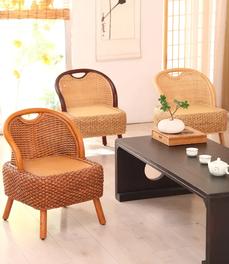 Description Picture 4 of itemModern Leisure Seats Natural Vine Weaving Shoe Changing Stool Living Room Balcony Side Chair Comfortable Backrest Home Furniture