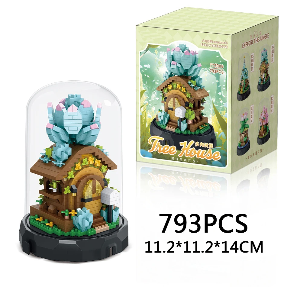 아이디어 디스플레이 스탠드 마이크로 블록 꽃 나무 집 건설 빌딩 벽돌 연꽃 소나무 Pinecone 장난감 Collcetion 어린이 선물 용품