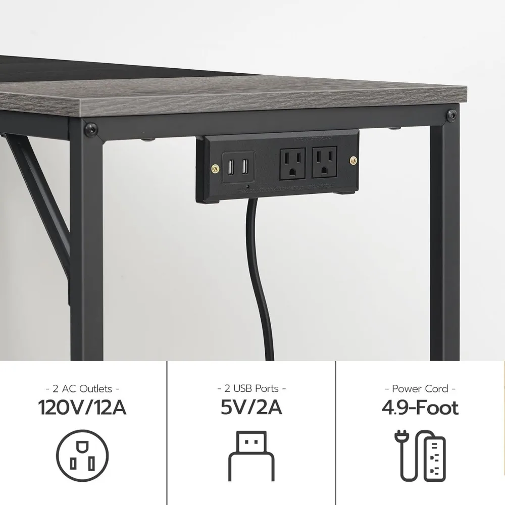 Home Office Desk with Power Outlet, Modern Study Writing Desk with 3 Hooks for Study Room, Home Office, Computer Desks 6