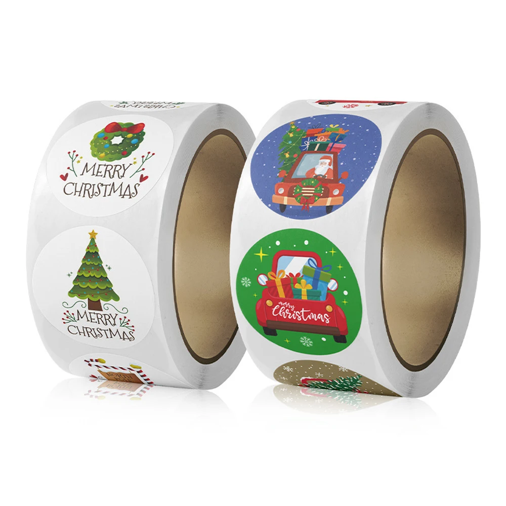 500pcs/roll New Merry Christmas Sticker 1inch Happy New Year Label Stickers for Holiday Party Gift Baking Decoration Seals Label 500pcs roll 3 8cm colorful thank you round sticker for envelope sealing party gift card business packaging decoration label