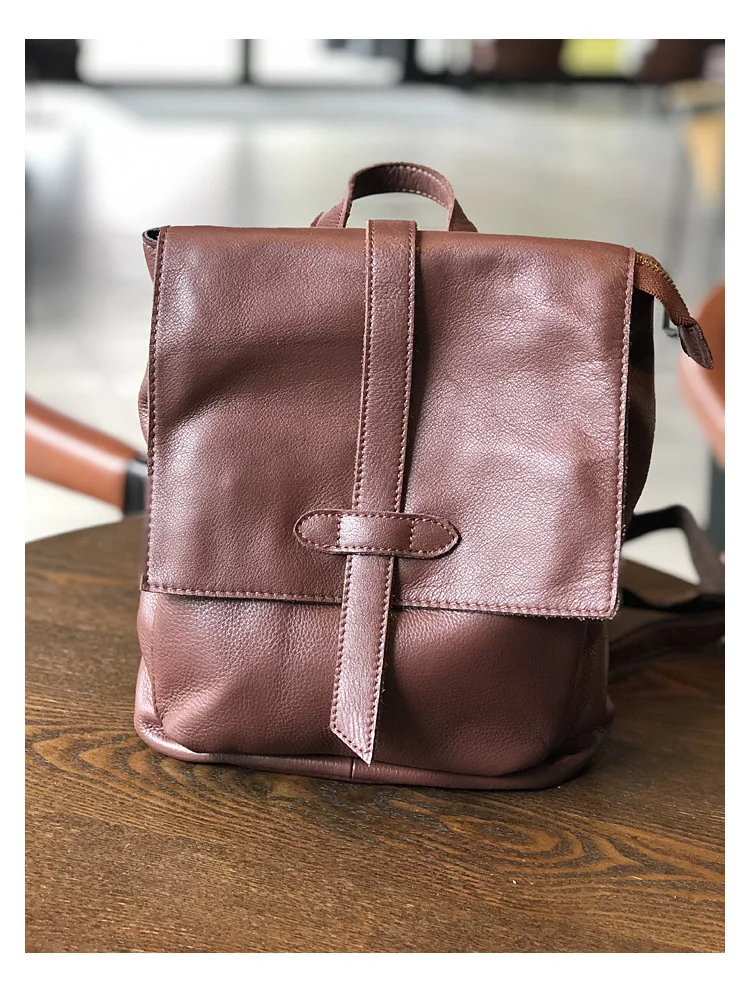 Natural Real Cowhide Women Backpack Vintage Genuine Leather Simple Small Bagpack Travel Soft Mini Cute Bookbags For Girls