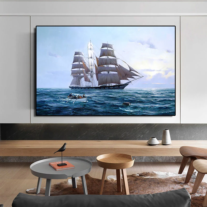 

Modern Poster Seascape Canvas Painting Sailboat Sailing At Sea Wall Art Picture Decoration For Living Room Nordic Home Decor