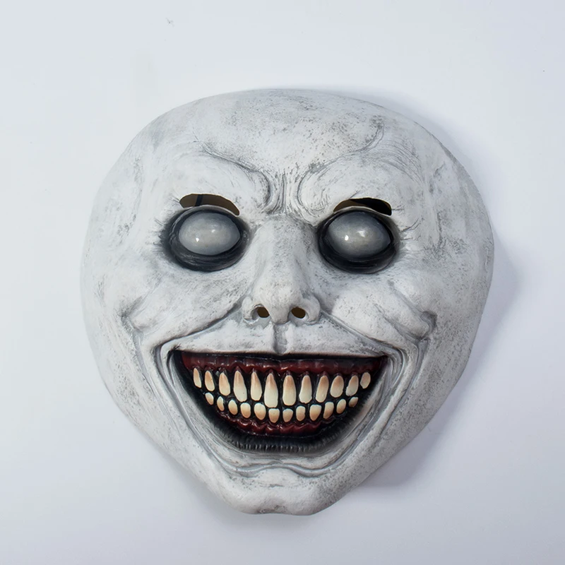 Halloween demônio assustador rosto cosplay máscara demônio sorriso máscara  cara branca com branco máscara de olho exorcista açougueiro assustador  horror máscara - AliExpress