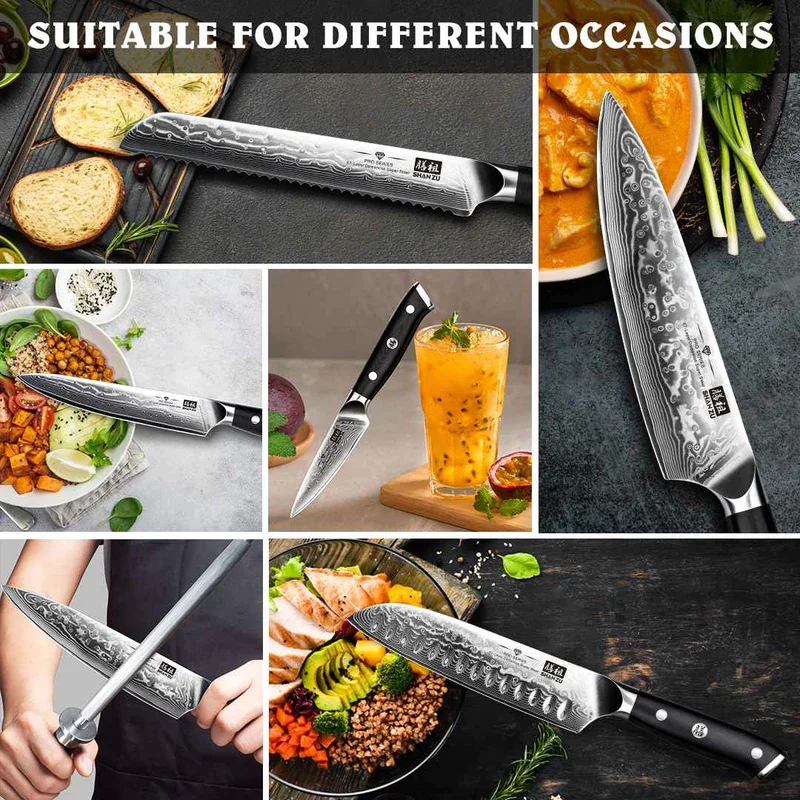 SHAN ZU 3pcs Damascus Kitchen Knife Set,chef santoku paring knives Ultra  Sharp High Carbon Stainless Steel with Ergonomic Handle - AliExpress