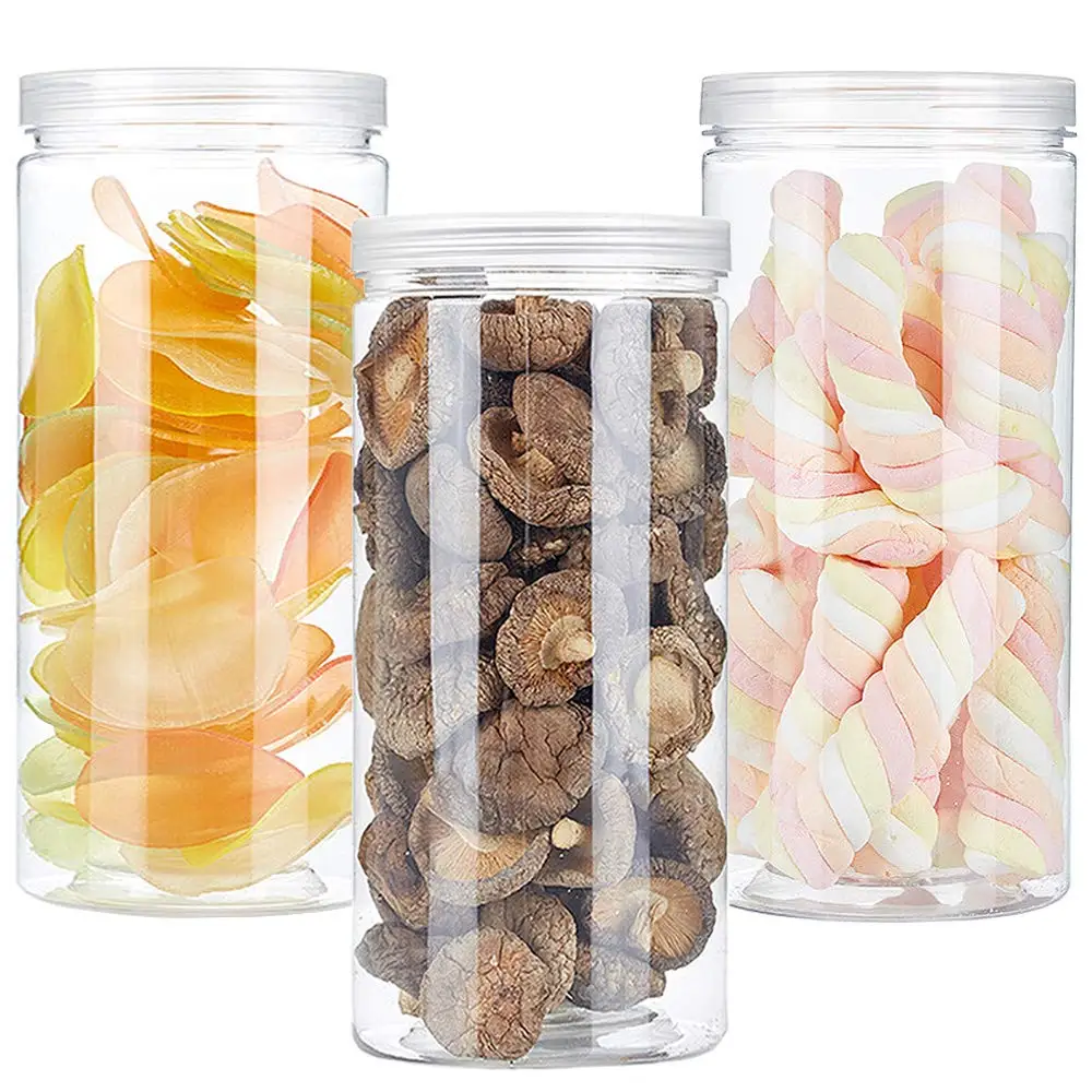 1PC Plastic Packing Bottle PET Clear Empty Seal Circular Bucket Storage Biscuit Jar Food Grade Sealed Cans Tank Container