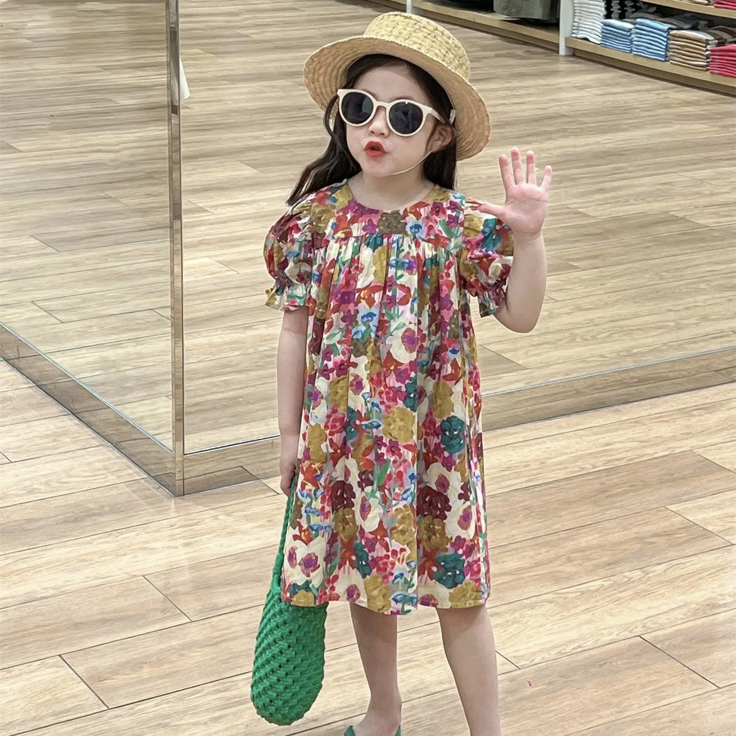 

2024 летняя корейская детская одежда, новый продукт, красивое платье с цветами для девочек, праздничное платье принцессы, платья с цветами для девочек