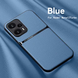 Luxury Magnetic Leather Solid Color Phone Case - Shockproof Back Cover for Poco F5Pro (Dark Blue)