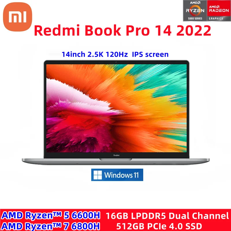 Xiaomi RedmiBook Pro 14 2022 Laptop AMD Ryzen R5 6600H/R7 6800H 16G + 512GB SSD 660M/680M grafika 2.5K 120Hz Mi Notebook