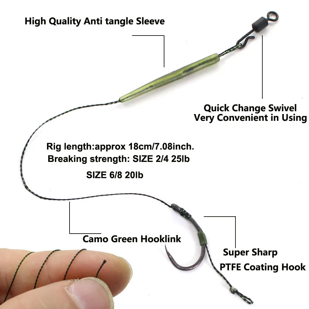 6PCS Carp Fishing Line Ready Tied Carp Hair Rigs Ready Made Carp Fishing  Hook Line Hair Stop Carp Fishing Hooks 2# 4# 6# 8#