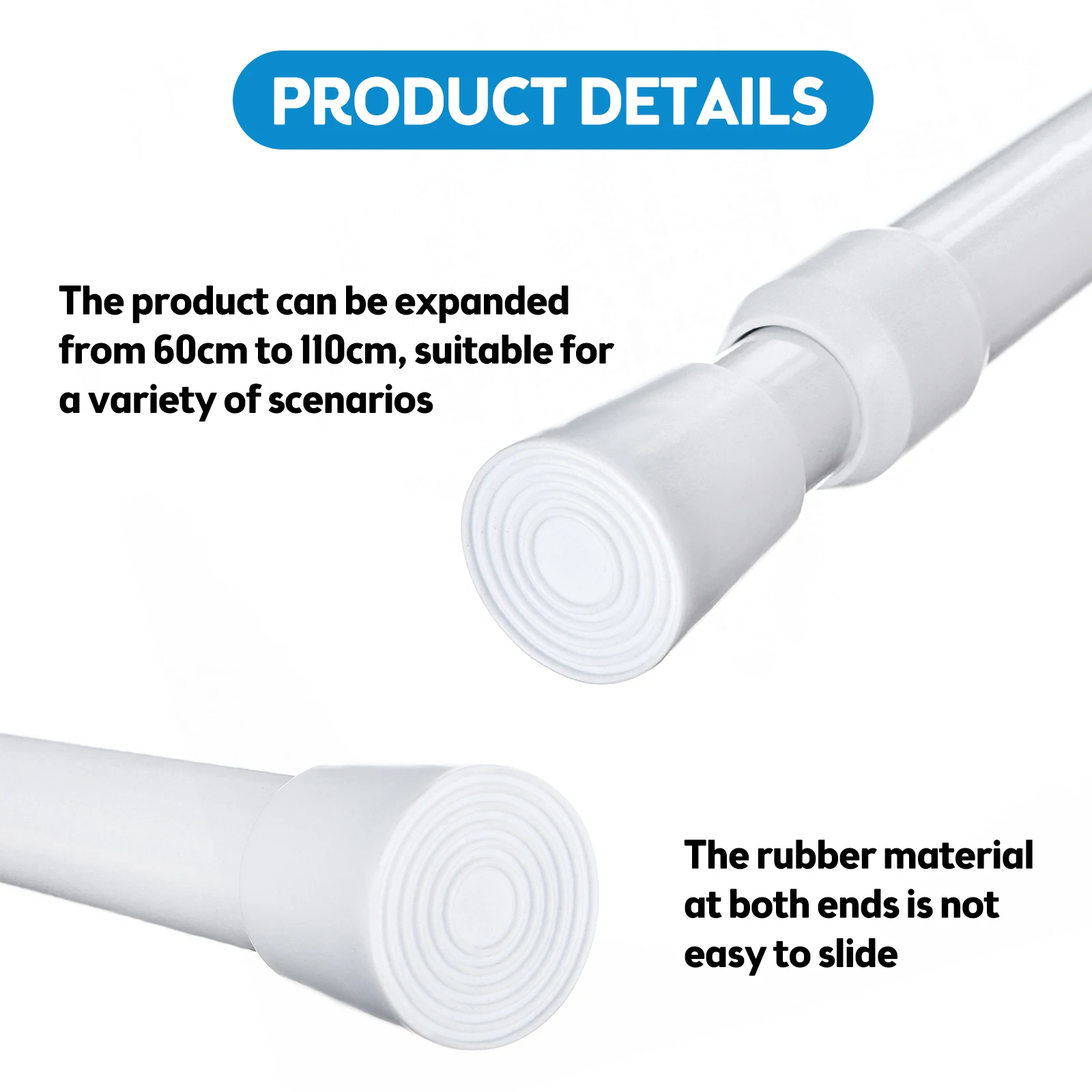 Description Picture 2 of item4 Pack Sliding Door Security Bar Adjustable Sliding Glass Door Lock White Window Security Bars with Rubber Tips Extendable Tensi
