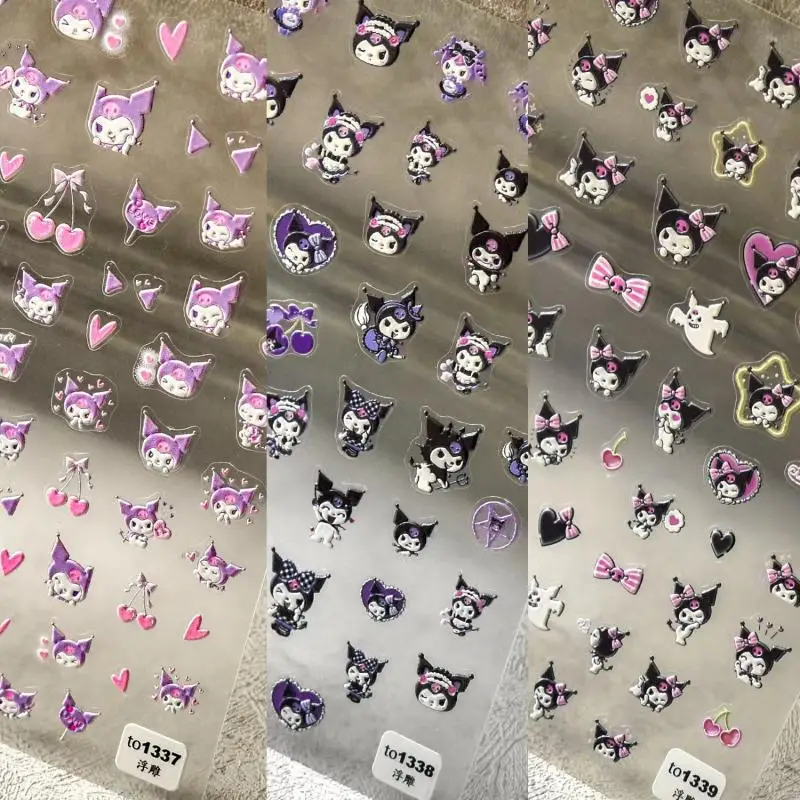 

Kawaii Anime Kuromi Nail Stickers Sanrio Series Nail Stickers Tomoni Embossed HelloKitty Mymelody Back Glue Nail Stickers