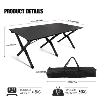 Large Folding Picnic Table Portable Lightweight Camping Table Foldable Roll Up Carbon Steel Camping Table with Carrying Bag 1