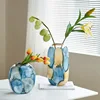 Blue Glass Vase Graded Marble Grain Flower Vase Flower Pot Floral Arrangement Terrarium Home Decoration Accessories 2