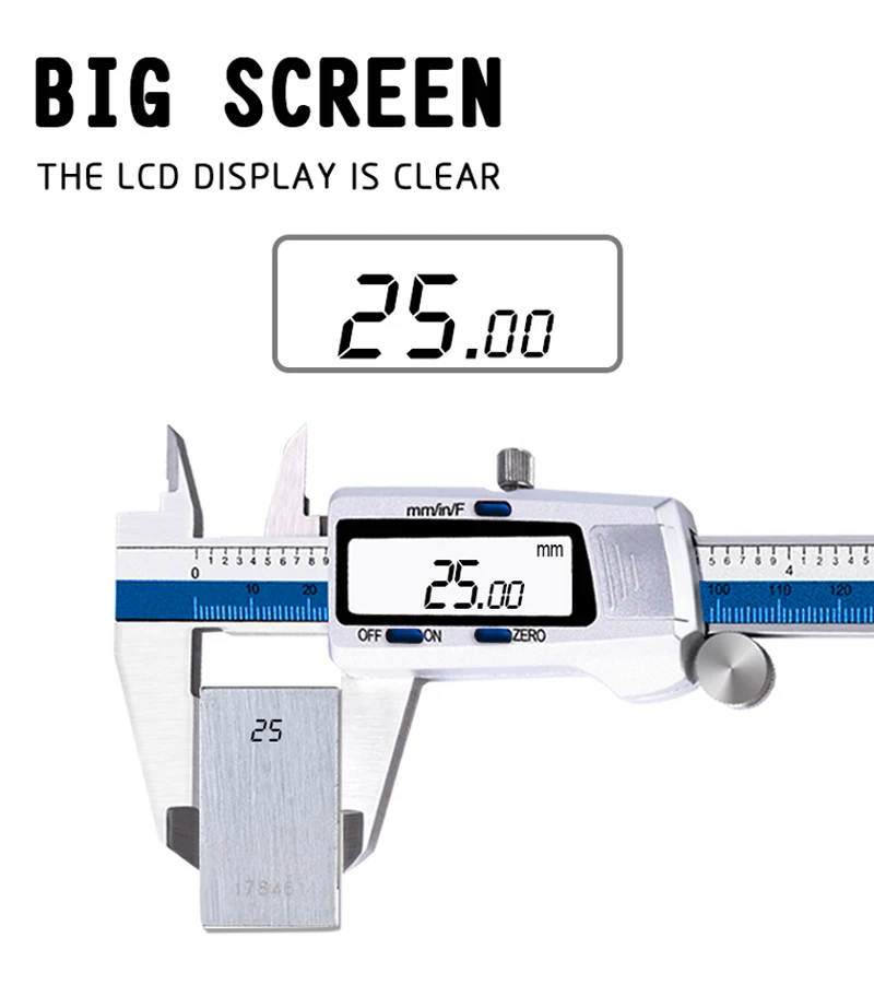 Description Picture 5 of itemET52 150mm Stainless Steel 0.01mm Precision Measure 6-Inch Digital Caliper Vernier Caliper Mm/inch/Fraction Display Zero Setting