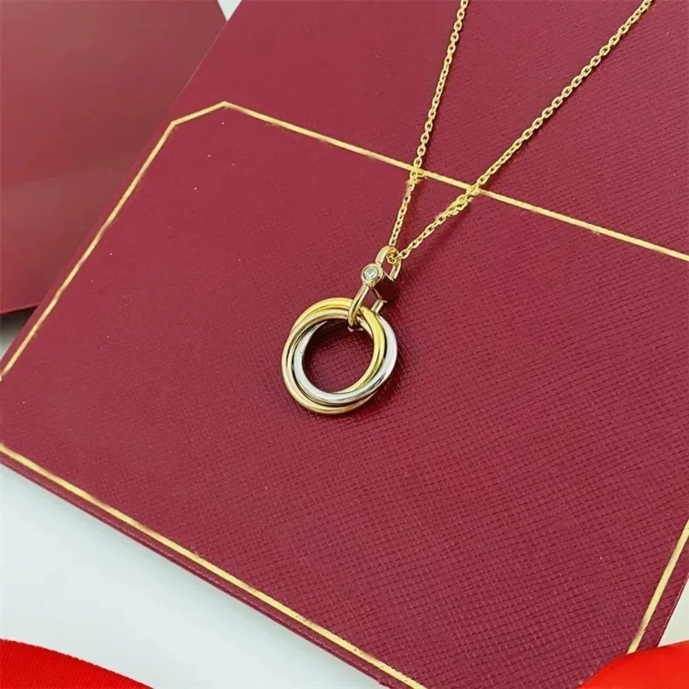 

925 Silver Earring Sets High Quality New Three-Color Three-Ring-In-One Zircon Pendant for Women Luxury Brand Jewelry Bride