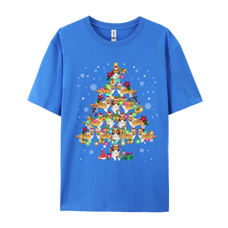 Casual T Shirts Custom Short Sleeve Classic Round Collar 100% Cotton Tops & Tees Personalized Tops Shirts for Men Summer/Fall Shetland Sheepdog Christmas Tree Funny Sheltie Christmas blue